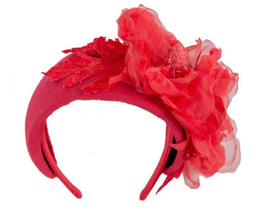 Wide red headband with silk flower-1