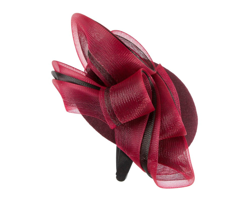 Burgundy winter racing fascinator by Fillies Collection-3