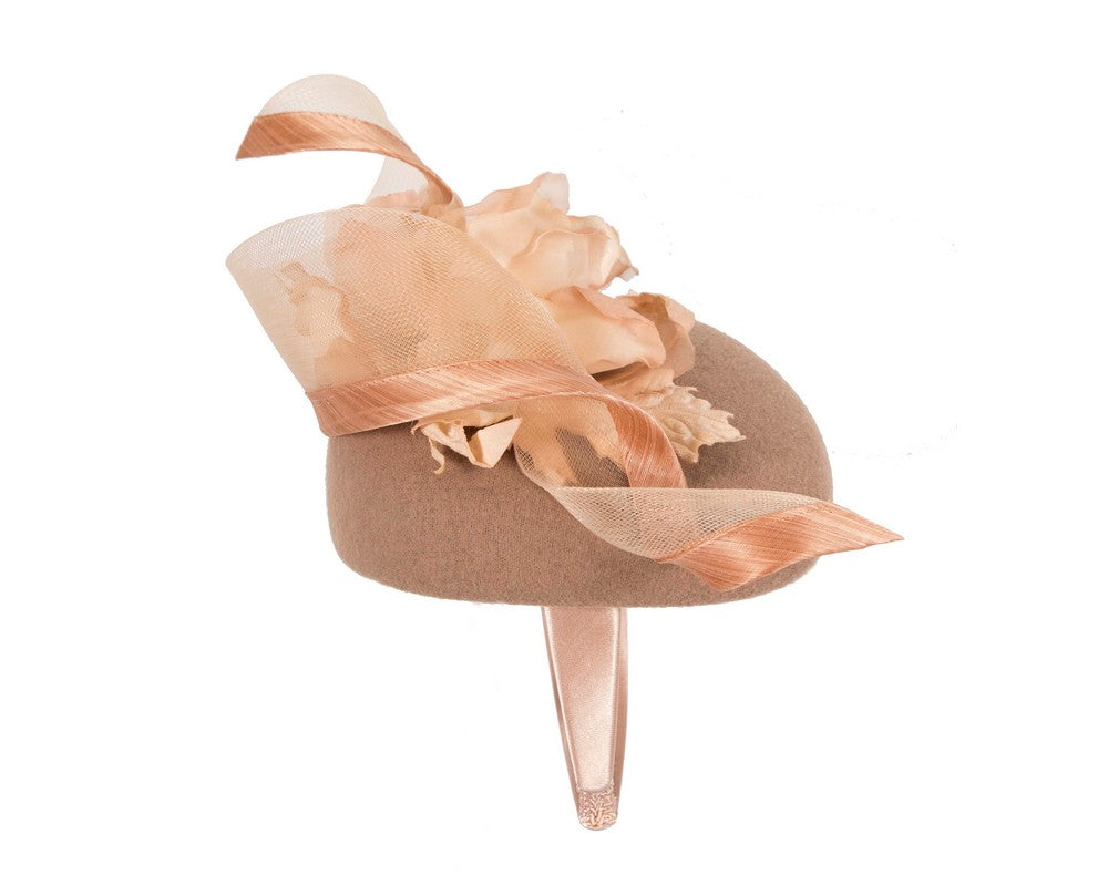 Beige winter pillbox fascinator with flower