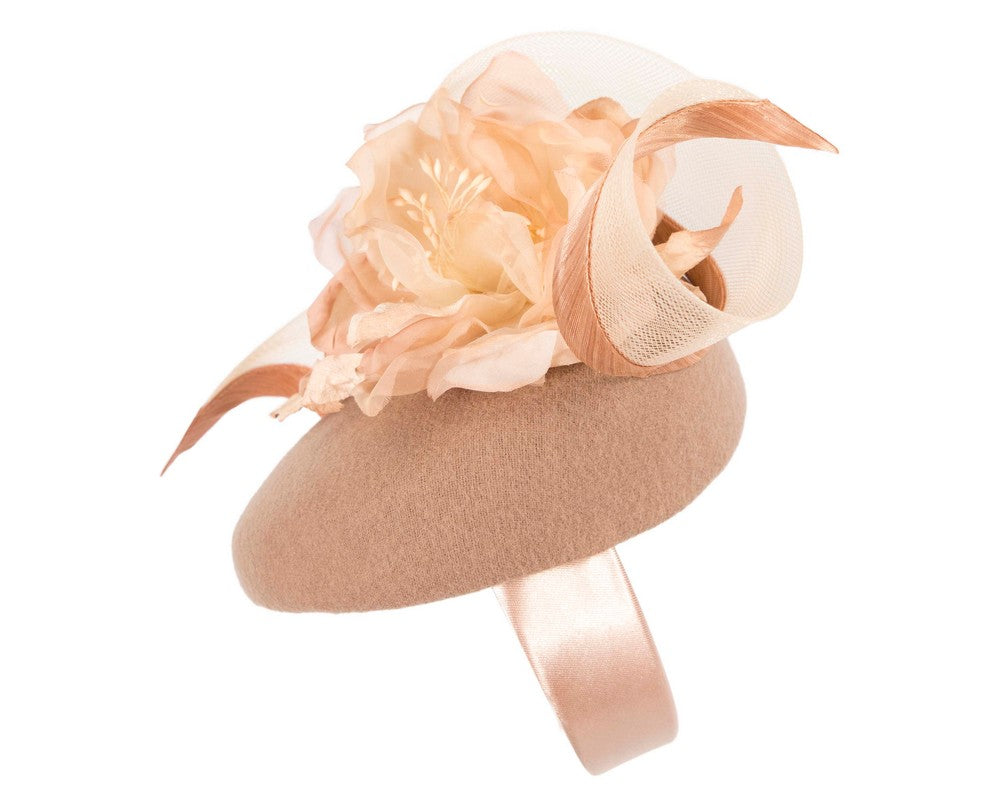 Beige winter pillbox fascinator with flower