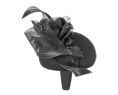 Black winter pillbox fascinator with flower