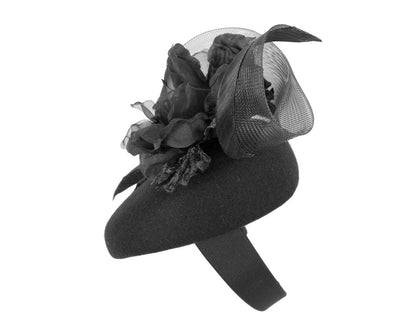 Black winter pillbox fascinator with flower