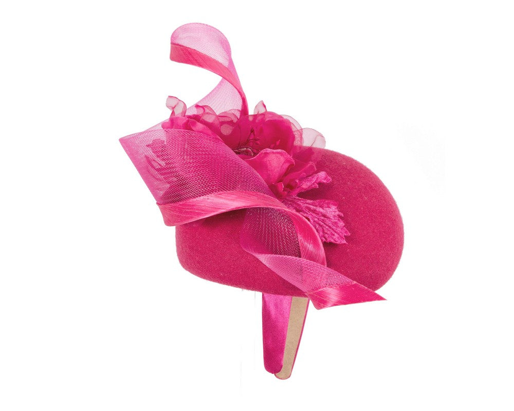 Fuchsia winter pillbox fascinator with flower-3