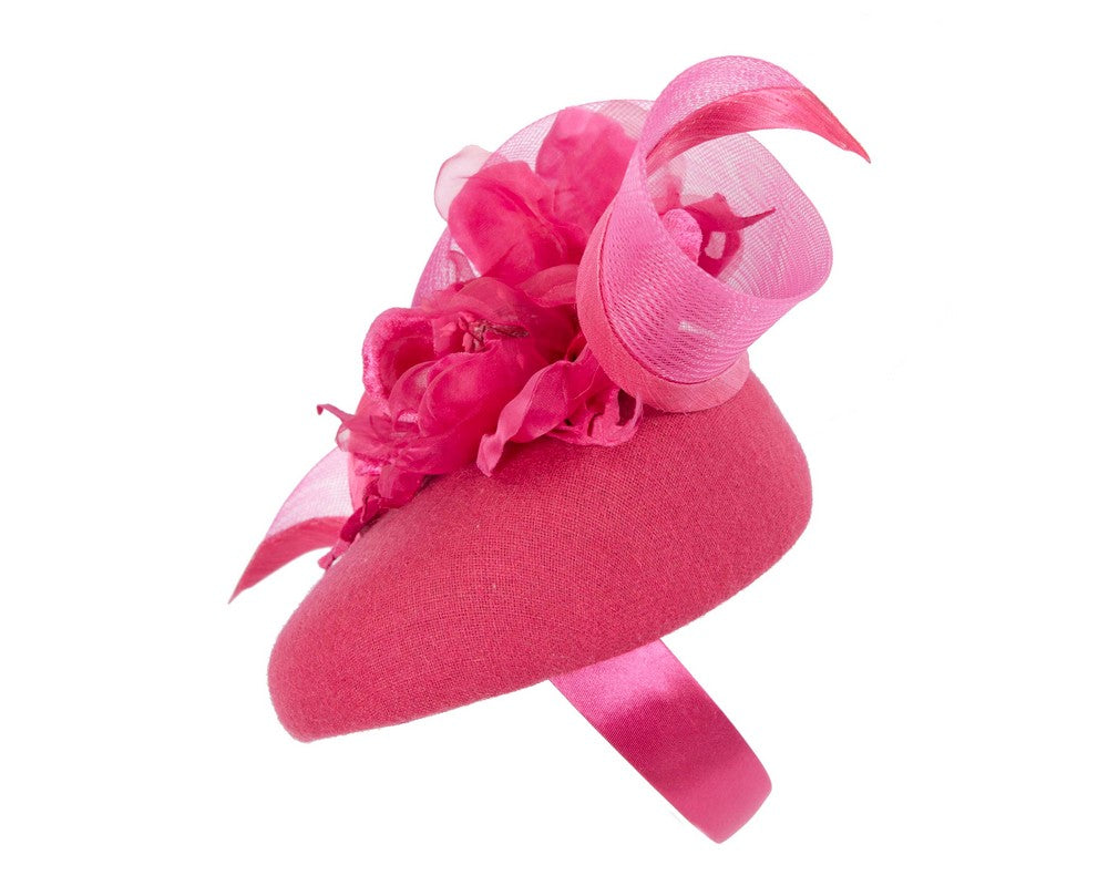 Fuchsia winter pillbox fascinator with flower-2