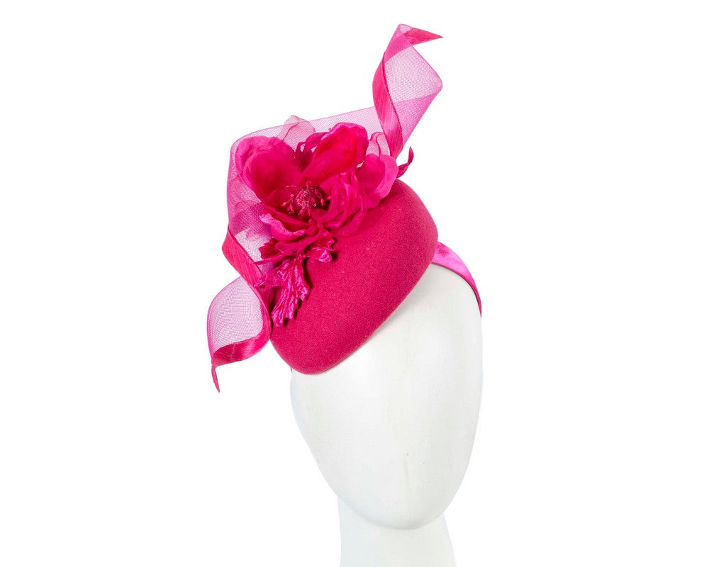 Fuchsia winter pillbox fascinator with flower-0