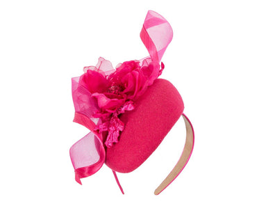 Fuchsia winter pillbox fascinator with flower-1