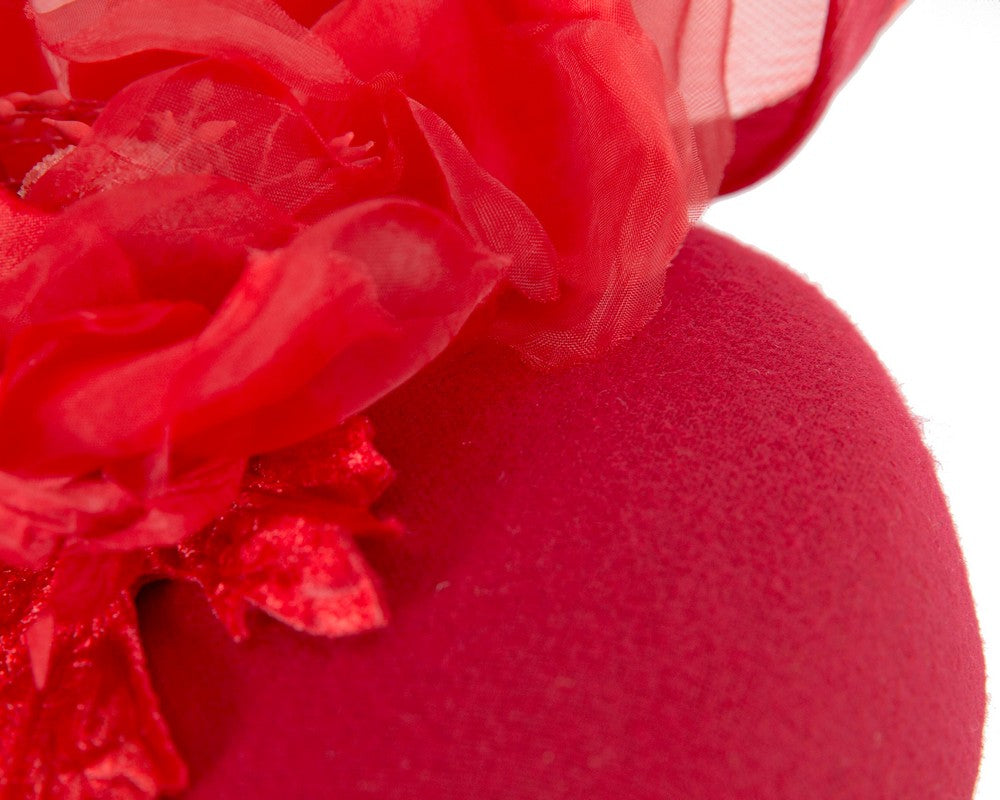 Red winter pillbox fascinator with flower-4