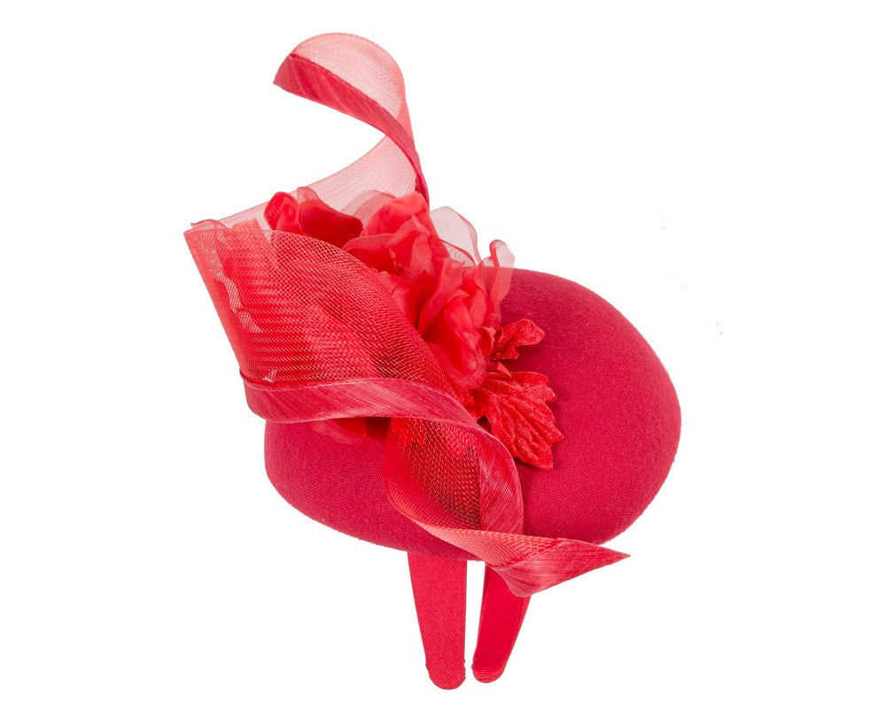 Red winter pillbox fascinator with flower-3