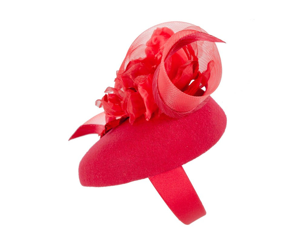 Red winter pillbox fascinator with flower-2