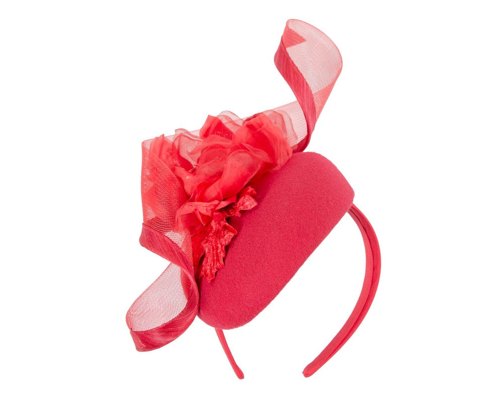 Red winter pillbox fascinator with flower-1