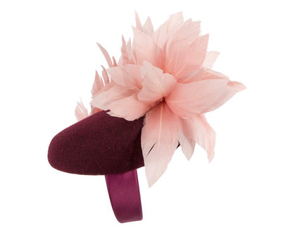 Burgundy & pink feather winter facing fascinator