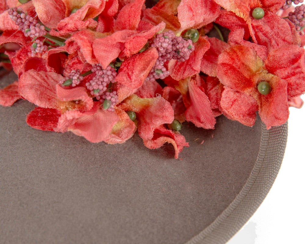 Grey and coral winter racing fascinator by Fillies Collection-3