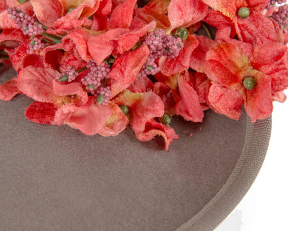 Grey and coral winter racing fascinator by Fillies Collection-3