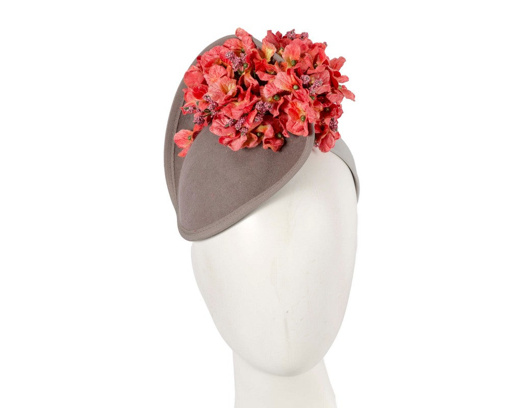 Grey and coral winter racing fascinator by Fillies Collection-0