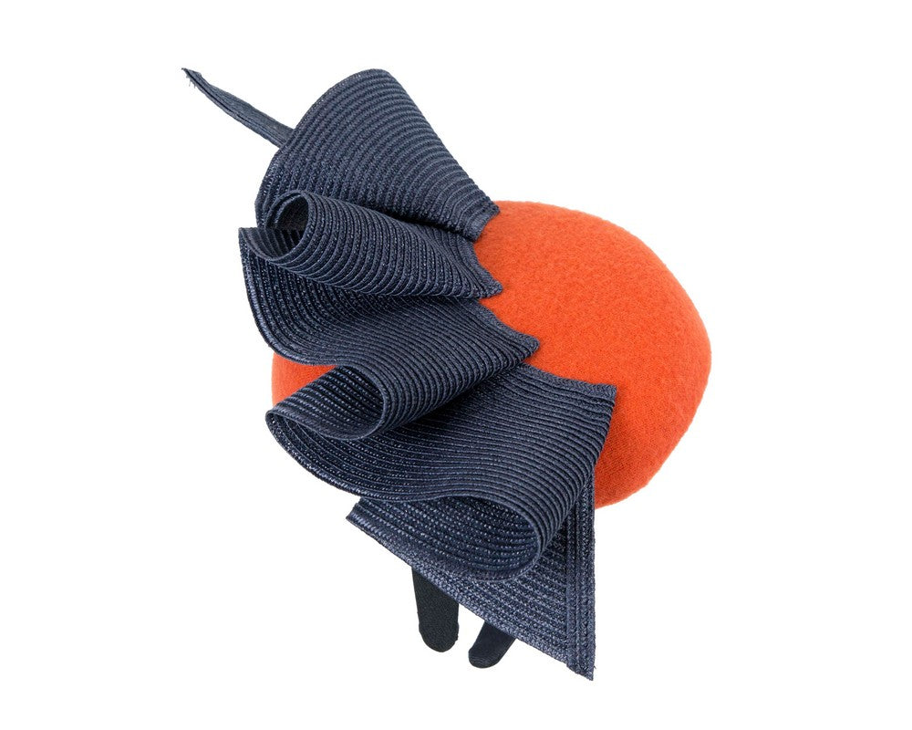 Orange & navy pillbox fascinator by Fillies Collection-3