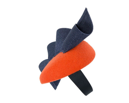 Orange & navy pillbox fascinator by Fillies Collection-2