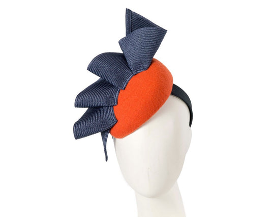 Orange & navy pillbox fascinator by Fillies Collection-0