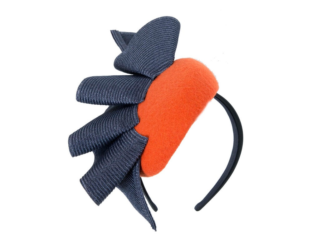 Orange & navy pillbox fascinator by Fillies Collection-1