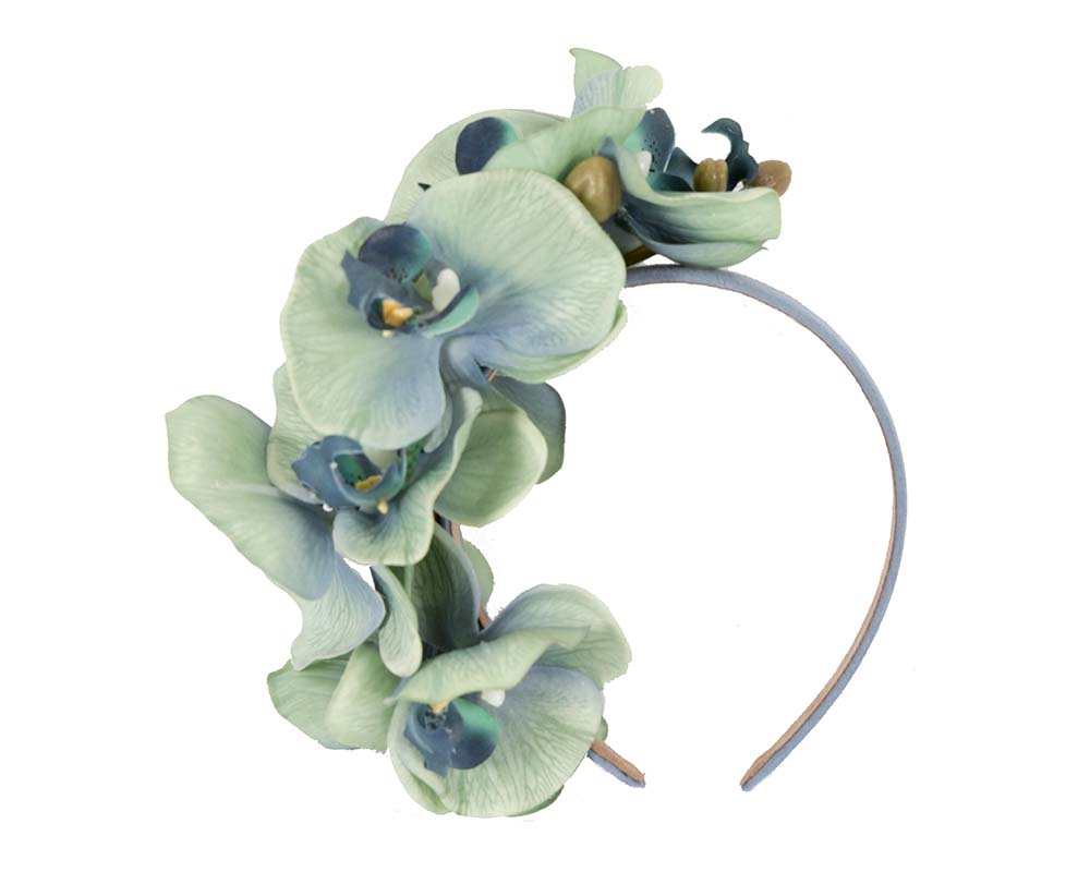 Bespoke realistic aqua orchid flower headband by Fillies Collection