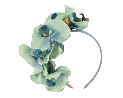 Bespoke realistic aqua orchid flower headband by Fillies Collection