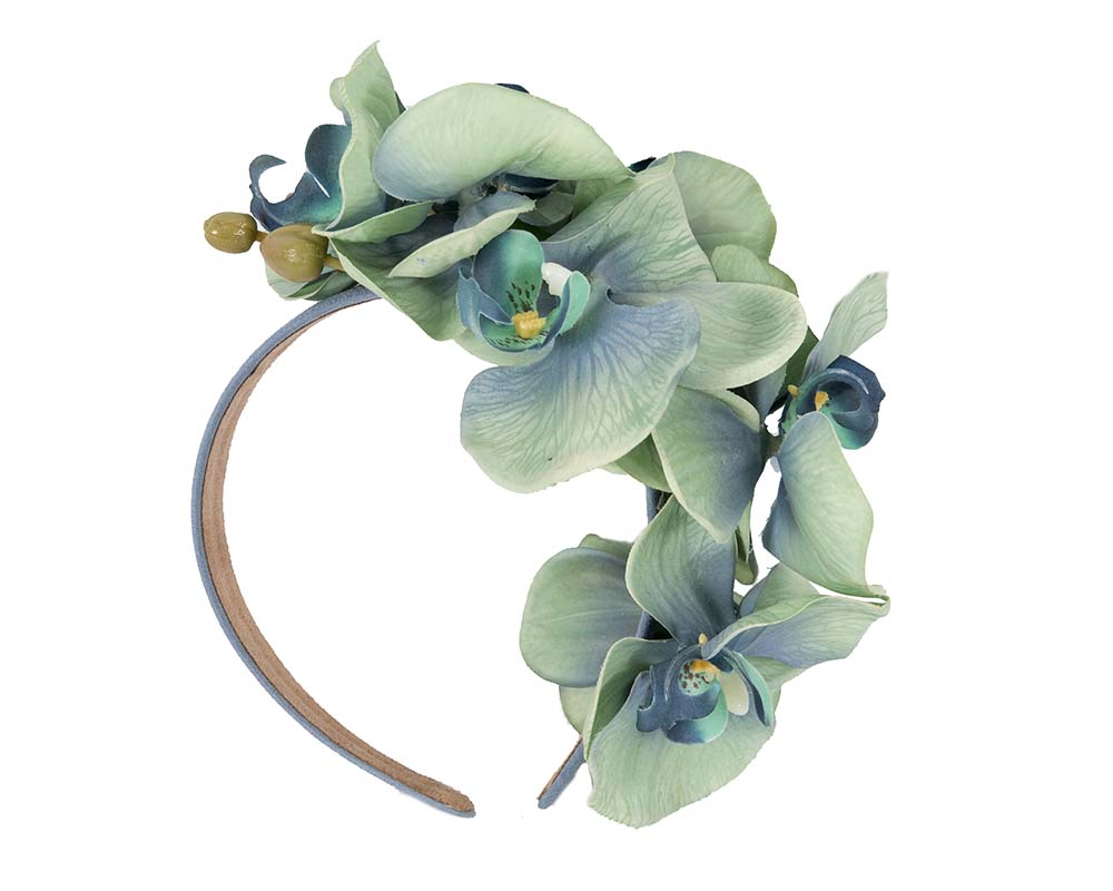 Bespoke realistic aqua orchid flower headband by Fillies Collection