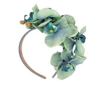 Bespoke realistic aqua orchid flower headband by Fillies Collection
