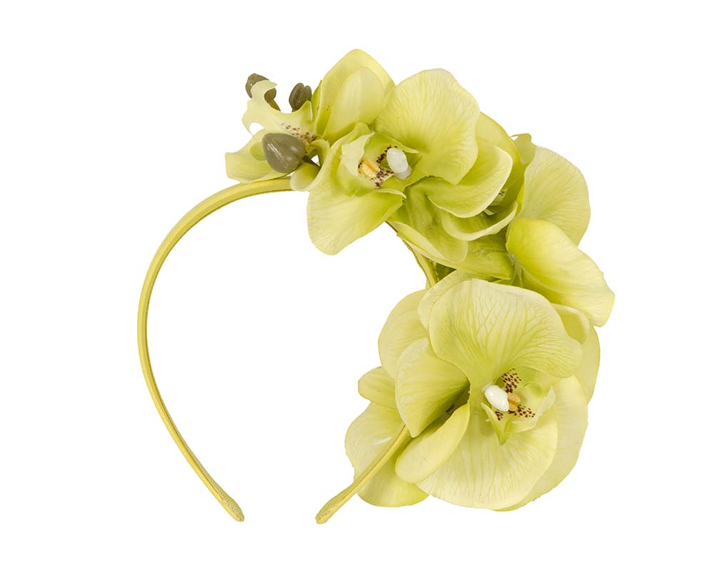 Bespoke lime orchid flower headband by Fillies Collection