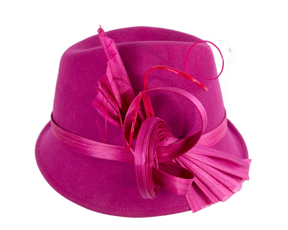 Fuchsia ladies winter fashion felt fedora hat by Fillies Collection F686-3
