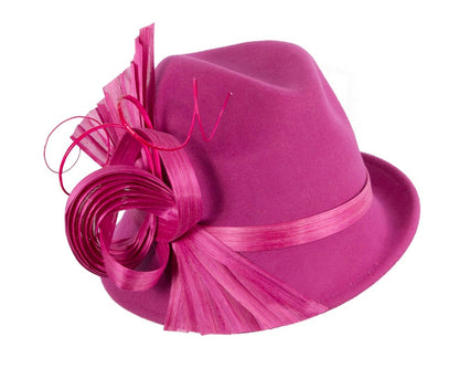 Fuchsia ladies winter fashion felt fedora hat by Fillies Collection F686-1