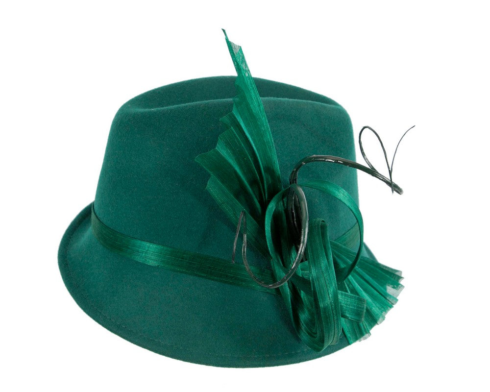 Green ladies winter fashion felt fedora hat by Fillies Collection F686