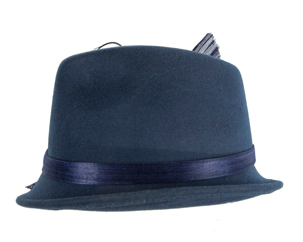 Navy ladies winter fashion felt fedora hat by Fillies Collection F686-2