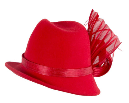 Red ladies winter fashion felt fedora hat by Fillies Collection F686
