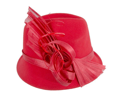 Red ladies winter fashion felt fedora hat by Fillies Collection F686