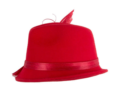 Red ladies winter fashion felt fedora hat by Fillies Collection F686