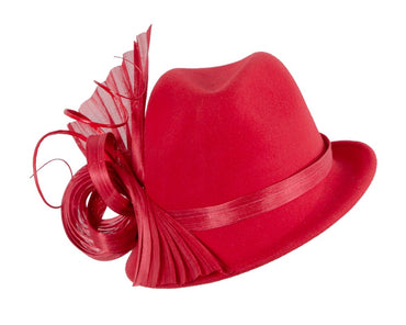 Red ladies winter fashion felt fedora hat by Fillies Collection F686