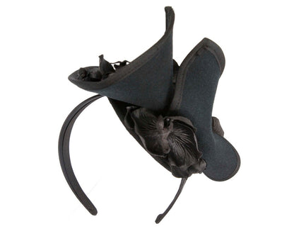 Black winter felt fascinator with orchid