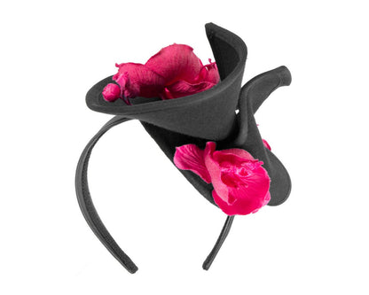 Black and fuchsia winter felt fascinator with orchid