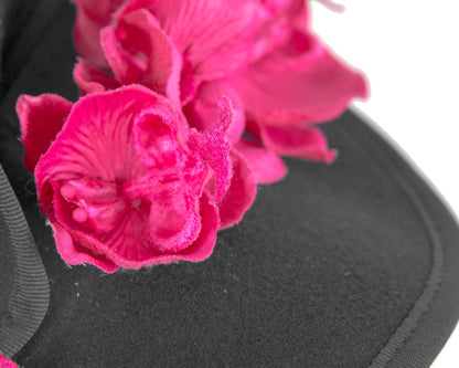 Black and fuchsia winter felt fascinator with orchid
