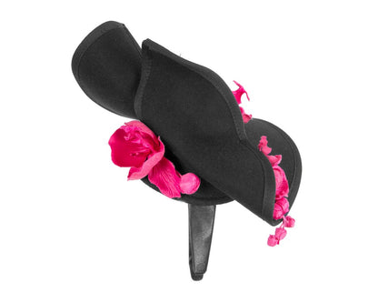 Black and fuchsia winter felt fascinator with orchid