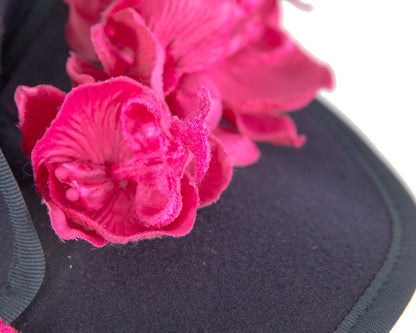 Navy and fuchsia winter felt fascinator with orchid
