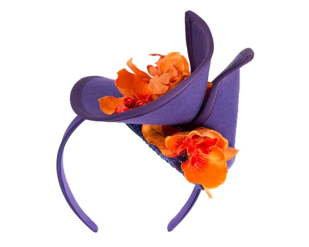 Purple and orange winter felt fascinator with orchid-5