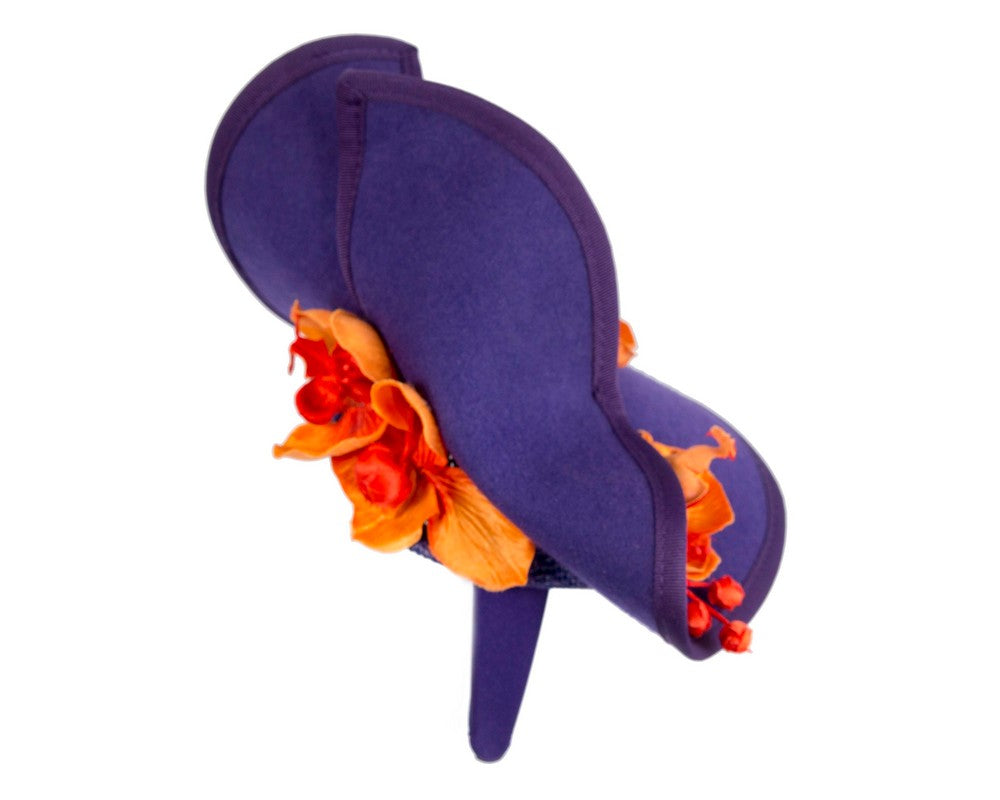 Purple and orange winter felt fascinator with orchid-3