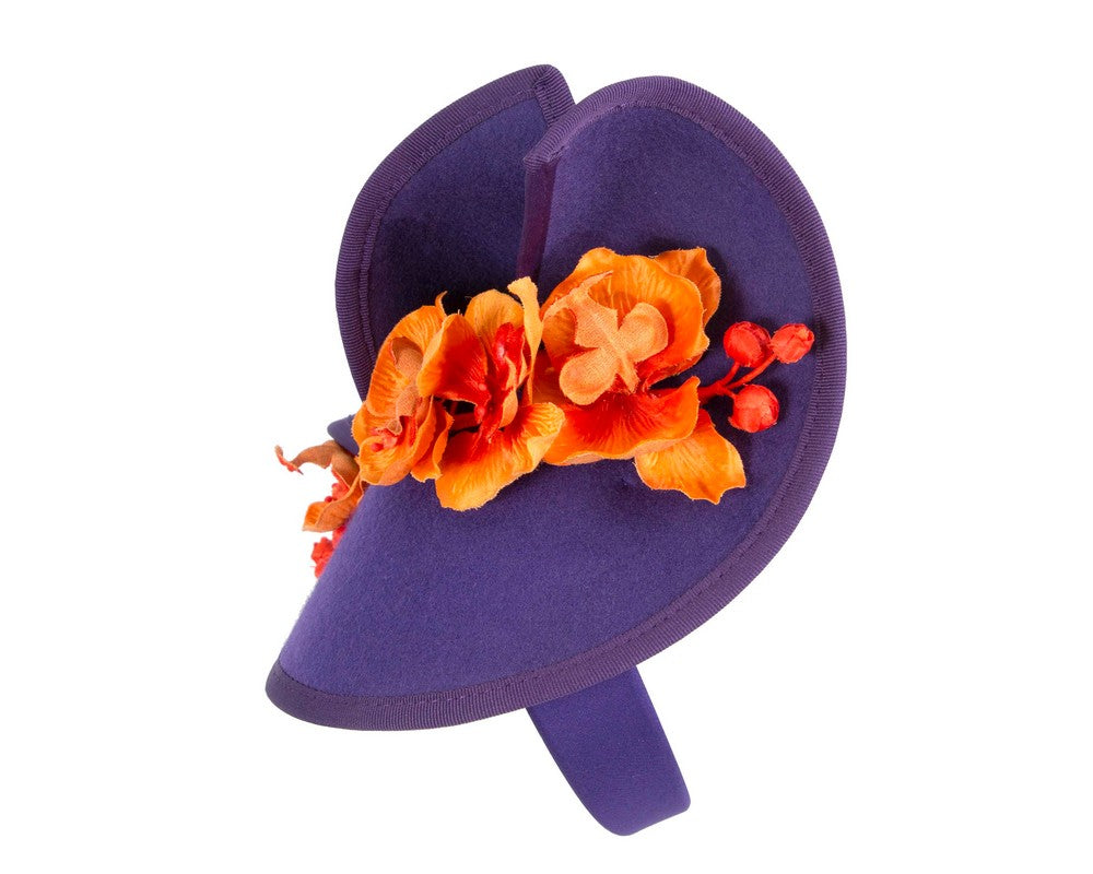 Purple and orange winter felt fascinator with orchid-2