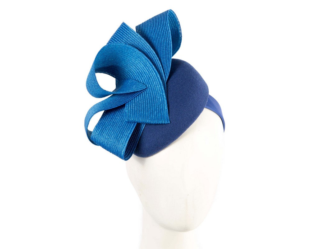 Royal blue pillbox winter fascinator by Fillies Collection-0