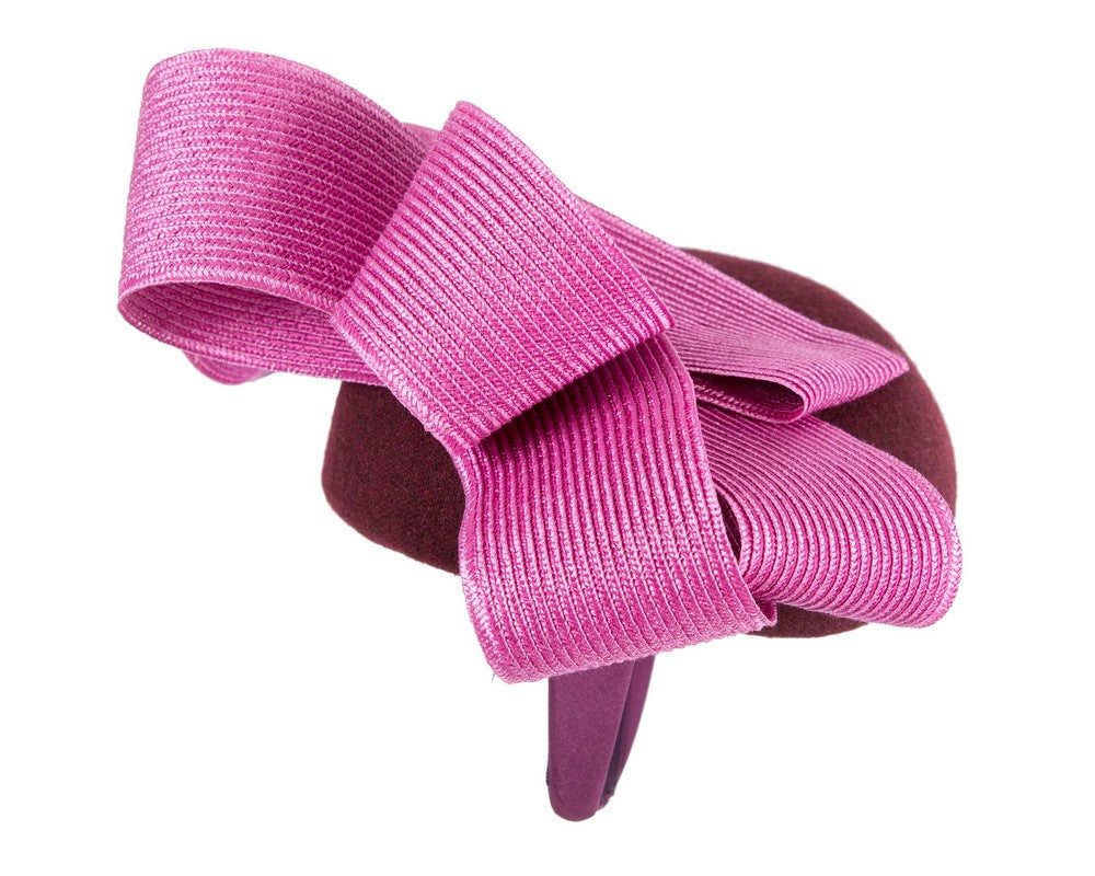 Wine & fuchsia pillbox winter fascinator by Fillies Collection