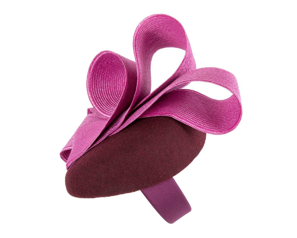 Wine & fuchsia pillbox winter fascinator by Fillies Collection