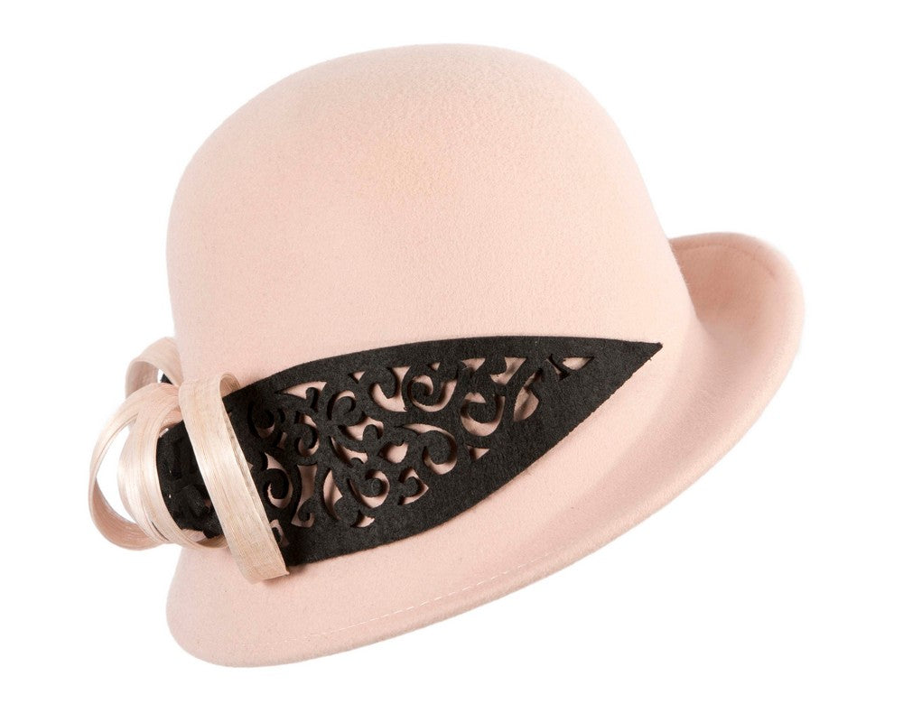 Felt beige & black cloche hat by Fillies Collection-1