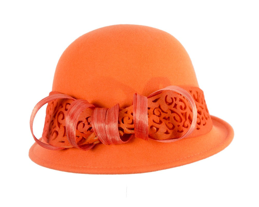 Felt orange cloche hat by Fillies Collection-3