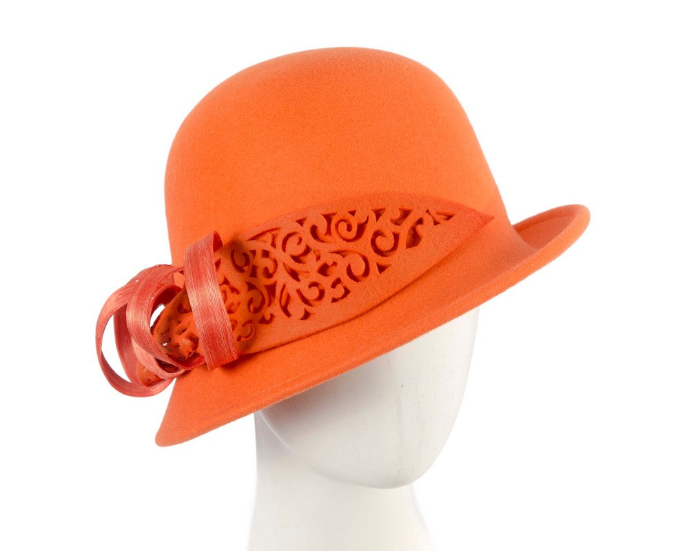 Felt orange cloche hat by Fillies Collection-0