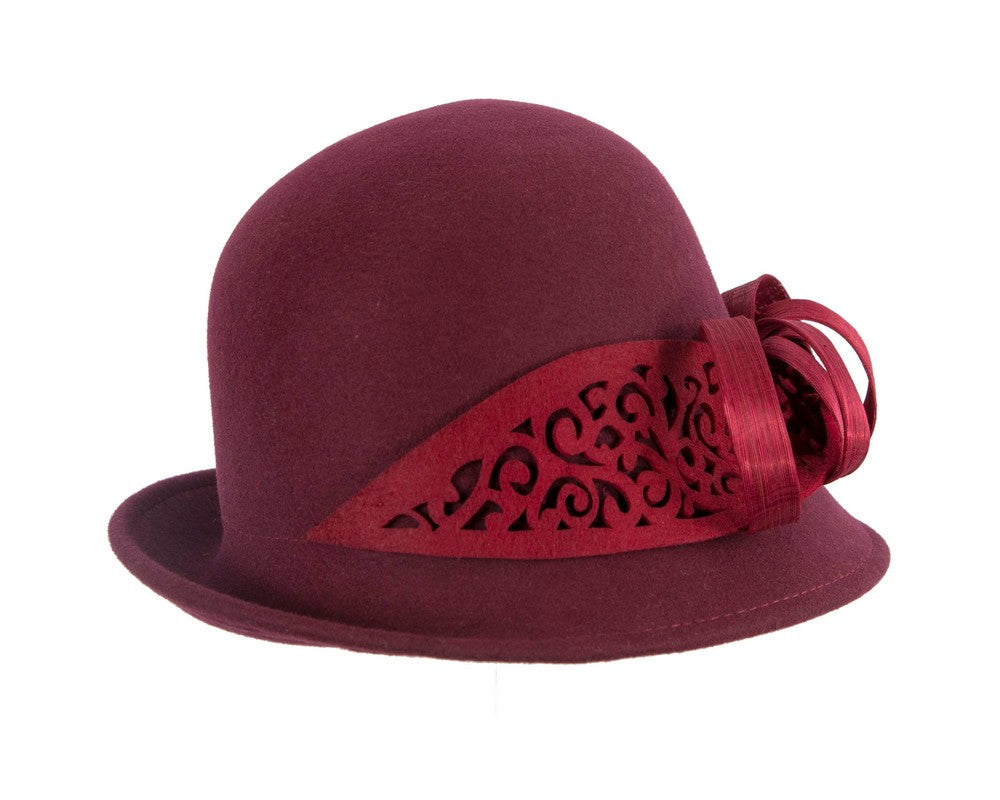 Felt burgundy cloche hat by Fillies Collection-5